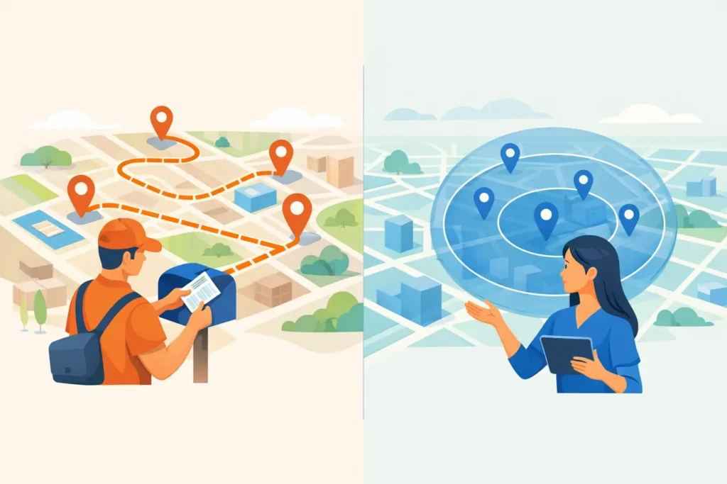 Flyer Distribution Routes Versus Radius Targeting