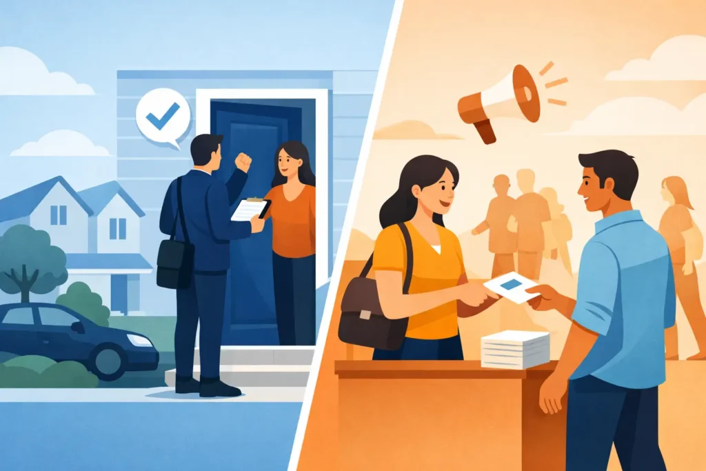 Door to Door Versus Handouts: What Works?